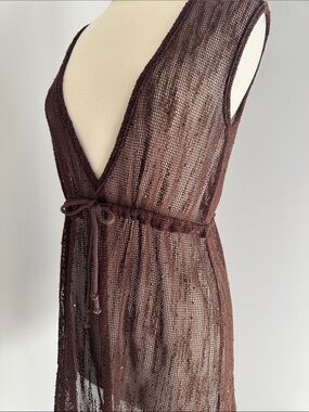 Jordan Taylor by Elif Crochet Deep V Swim Coverup - Brown, Size S/M